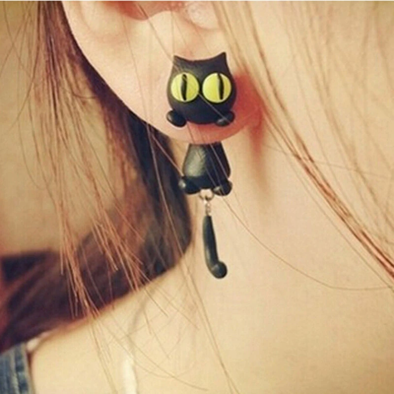 Cartoon 3D Animal Earrings For Women 1 pair New Design Handmade yellow eyes Cute Cat Stud Earring Fashion Jewelry Polymer Clay