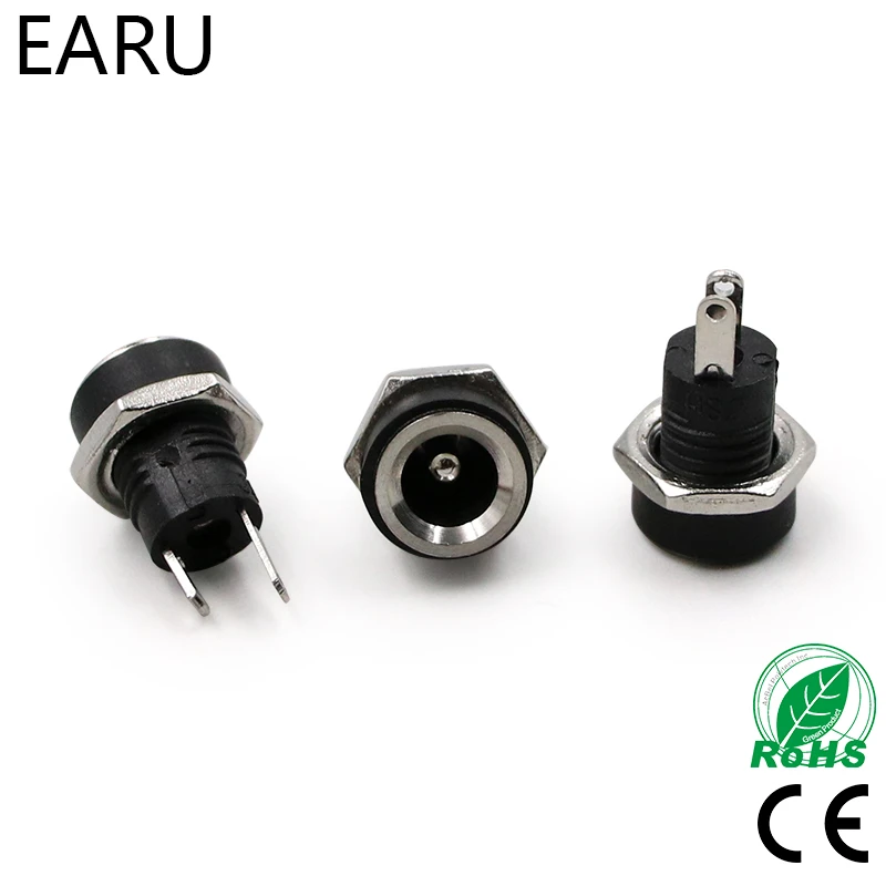 10Pcs 3A 12v For DC Power Supply Jack Socket Female Panel Mount Connector 5.5mm 2.1mm Plug Adapter 2 Terminal Types 5.5*2.1