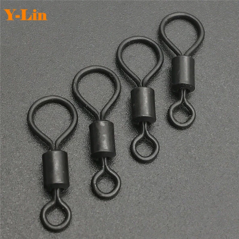 40pcs Carp Fishing Big Eye Rolling Swivels Chod Matt Black Carp Tackle Accessories Quick Change Swivels Snap Hooks Link Swivels