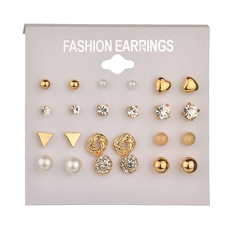 Modyle 2019 New  Gold Stud Earring Set 29 Styles Rhinestone imitation Pearl Earrings For Women