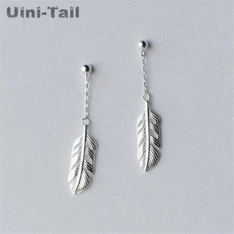 Hot new Tibetan Silver sweet feather long earrings Temperament fashion simple personality short high-quality earrings CCX150