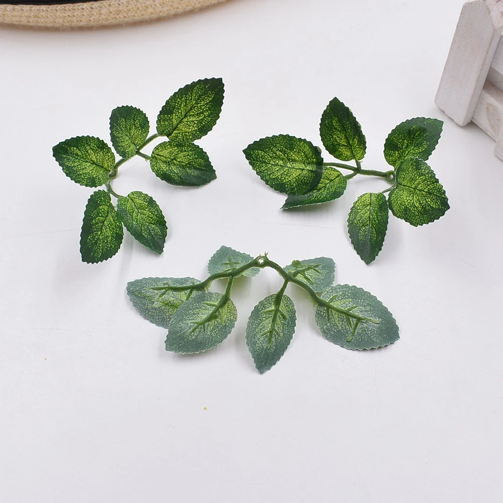 Wholesale 100pcs 6Leaves/pcs Green Artificial Leaf Flower For Wedding Home Decoration Foliage DIY Scrapbooking Craft Fake Flower