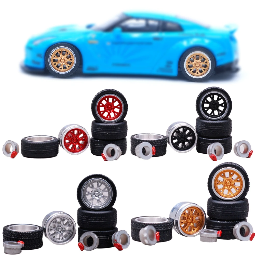 1:64 36 Styles Model Modified Tire+2axles+4end Caps Diecasts Alloy Wheel Tire Rubber Vehicles General Model Of Car Change Wheel