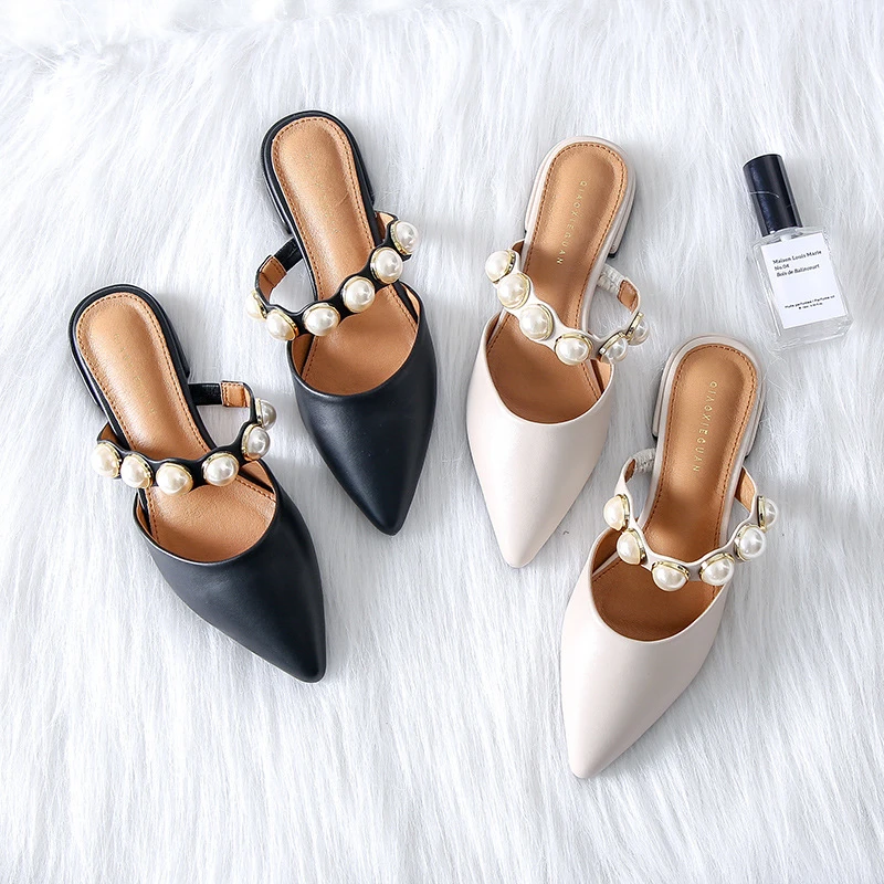 Spiked Flat-soled Slippers Female Summer 2019 New Style Slippers Female Retro-style Slippers with Rough heels and Low heels