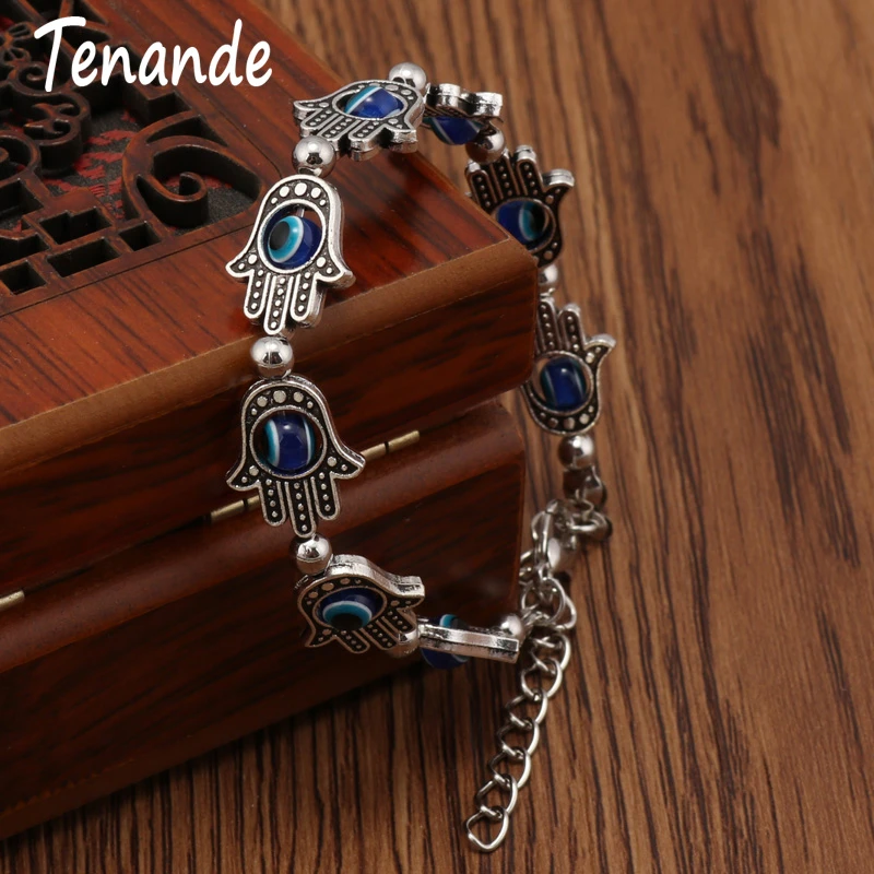 Tenande 2 Color Vintage Natural Stone Beads Hamsa Hand Evil Eye Bracelets & Bangles for Women Jewelry Bohemian Maxi Bijoux