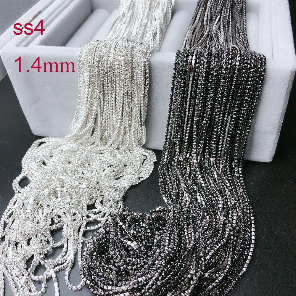 ss4 1.4mm rhinestone cup chain,,fancy gemstone tassels trim,crystal trimming jet pink blue shinny DIY jewelry chain for nail art