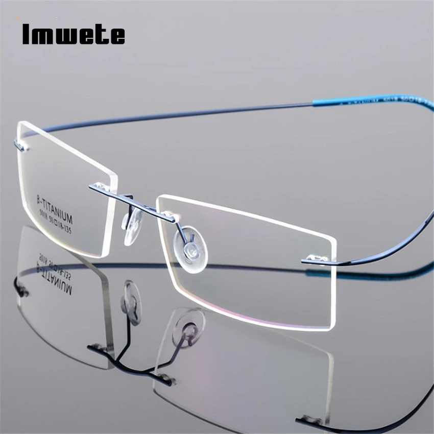 Imwete Lightweight Rimless Glasses Frames Memory Titanium Eyeglasses Frame Spectacle Prescription Optical Frames Myopia