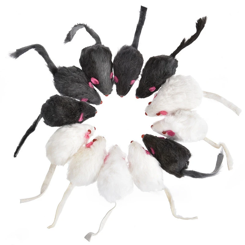 12PCS Cat Toy Mouse Mixed Loaded Black White Mouse Toys Cat Teaser Kitty Kitten Funny Sound Squeaky Toys for Cats Pet Mice Toys