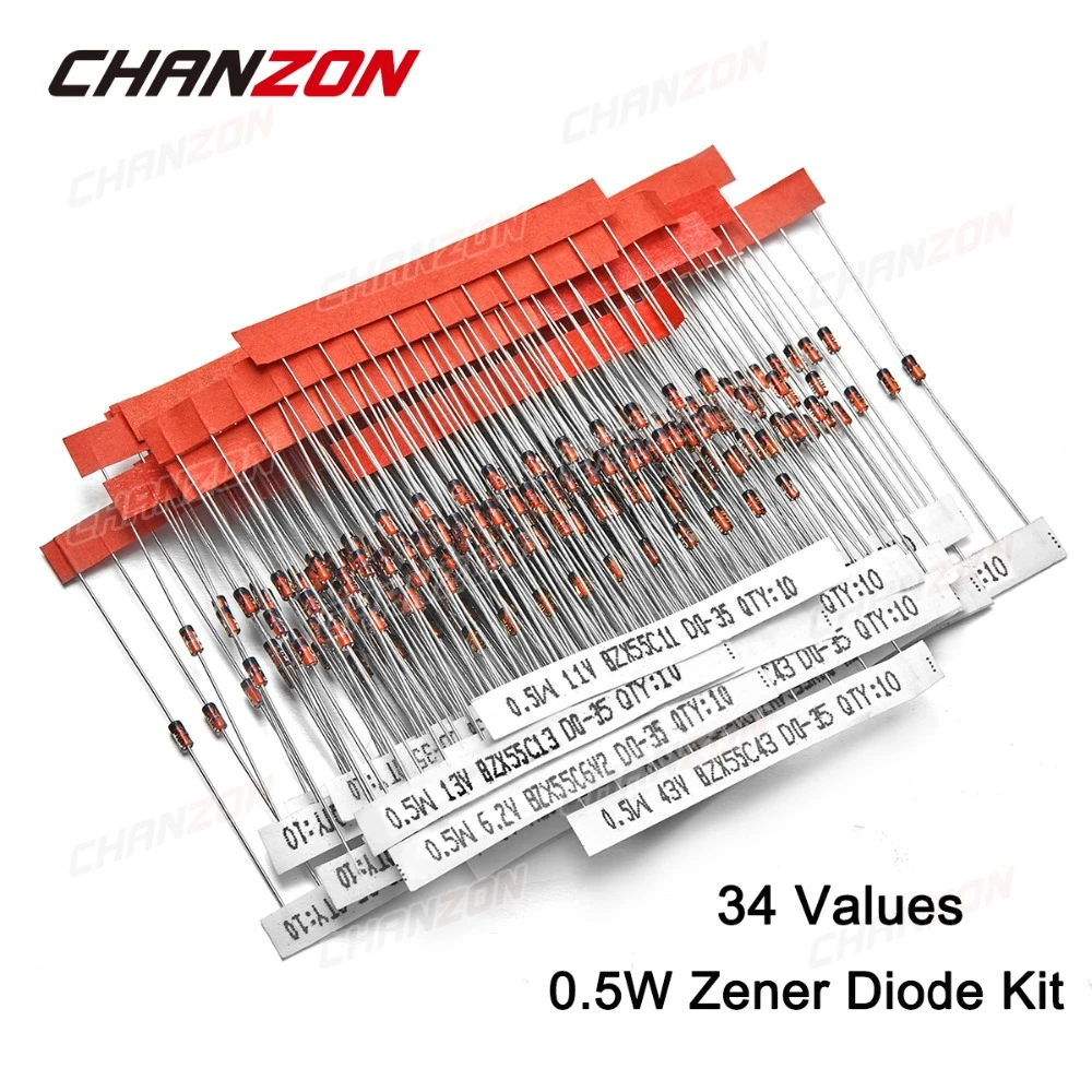 0.5W Zener Diode Assorted Kit 2V 3V 3.3V 3.6V 5.1V 5.6V 7.5V 10V 12V 13V 15V 16V 18V 20V 22V 24V 30V 36V 39V 47V