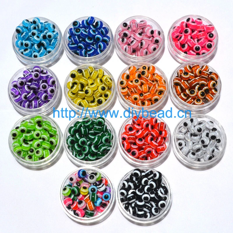 100PCS 8mm Mixed Colorful Beads Round Evil Resin Eye Beads Stripe Spacer Beads Jewelry Fashion DIY Bracelet Making Women Gifts