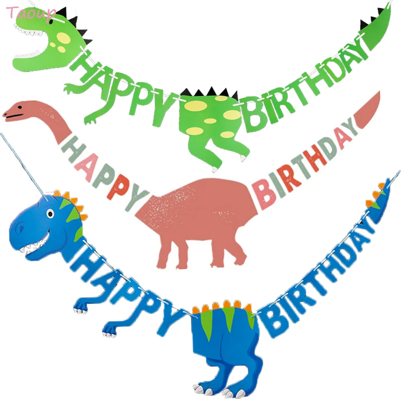 Taoup Happy Birthday Banners Dinosaur Party Decor Baby Shower Boys Birthday Party Decorations Kids Safari Party Supplies Jungle