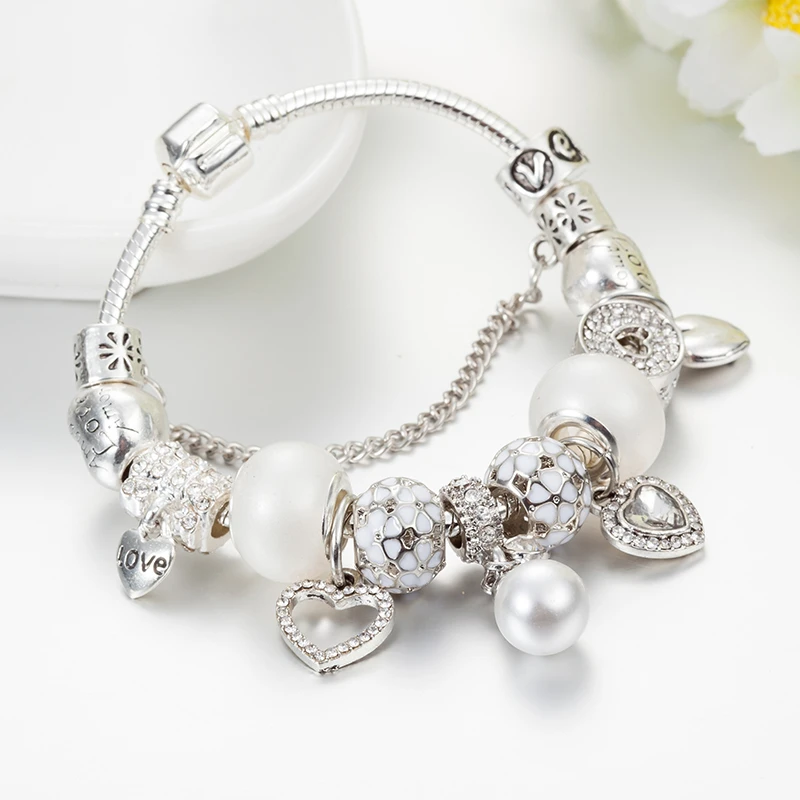 ANNAPAER Dropshipping Crystal Charm Bracelet Women DIY Fine Heart Love Pendant Fit Original Bracelet Bangle Jewelry Gift B17053