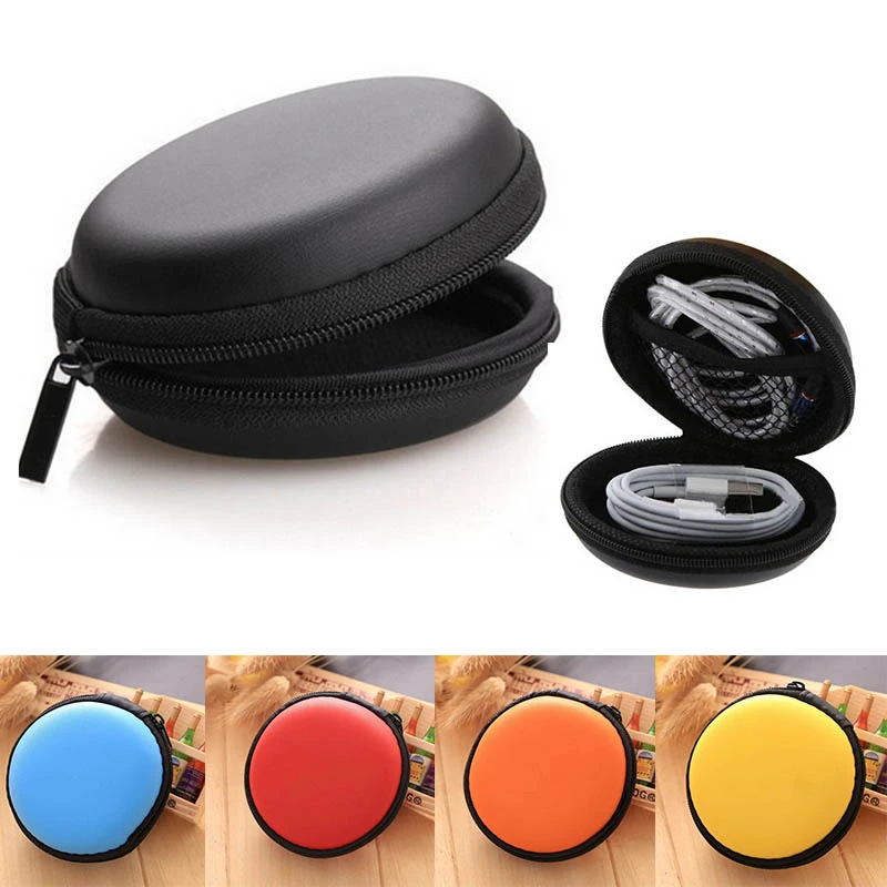 Zippered Portable Round Shape Earphone Bag Headset box Hand Spinner Earphone Case hard USB Cable Organizer