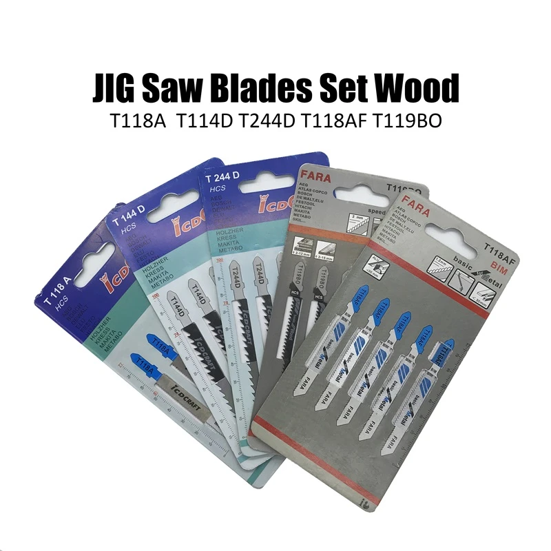 5Pcs/set T118A T144D T244D T118AF T119BO Jig Saw Blades Set Wood Fast Cutting Reciprocating Saw Blade