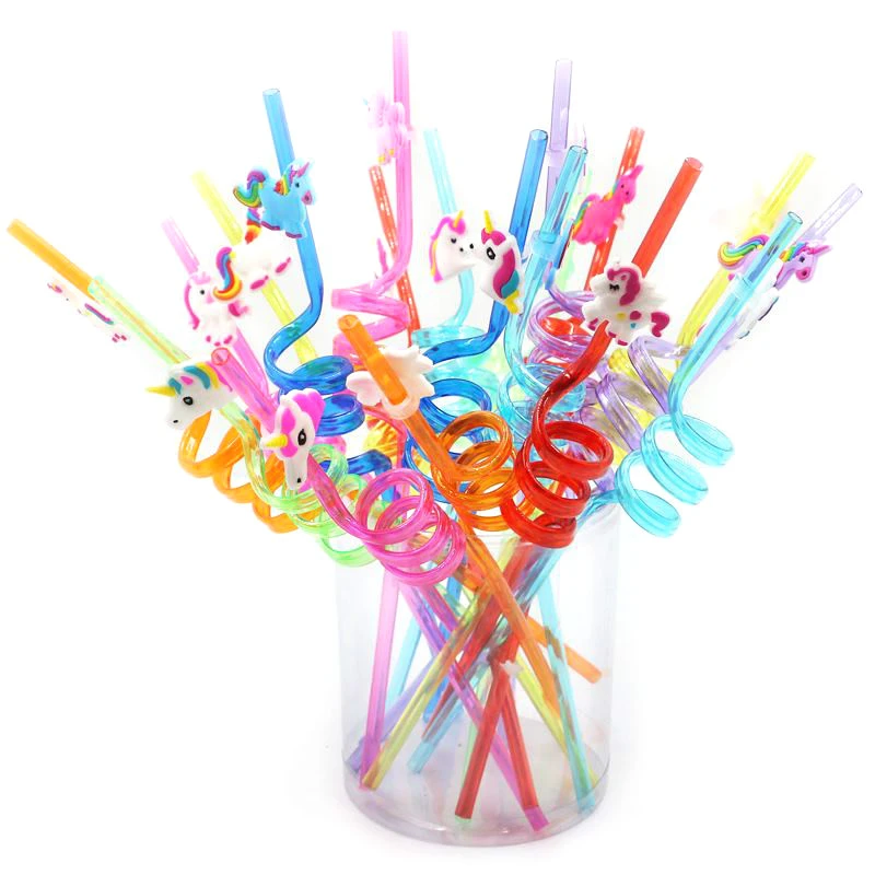 8ps Mermaid Unicorn Party Supplies Plastic Straws Birthday Party Decorations Kids Adult Jungle Party Decor Disposable Tableware