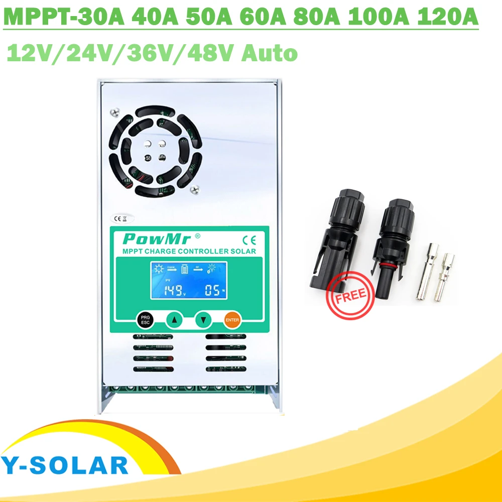 MPPT 120A  80A 60A 40A Solar Charge Controller Backlight LCD Solar Regulator 12V 24V 36V 48V Auto for Acid and Lithium Connector