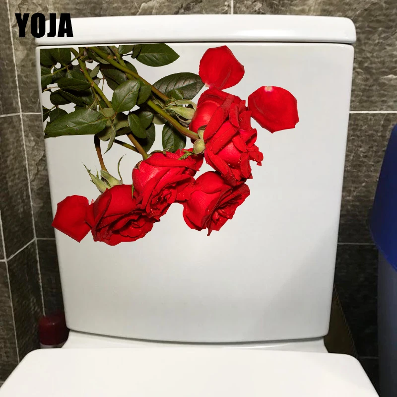 YOJA 23.4*18.2CM Beautiful Red Rose Fashion Home Living Room Wall Stickers Mural Toilet WC Decor T1-0904