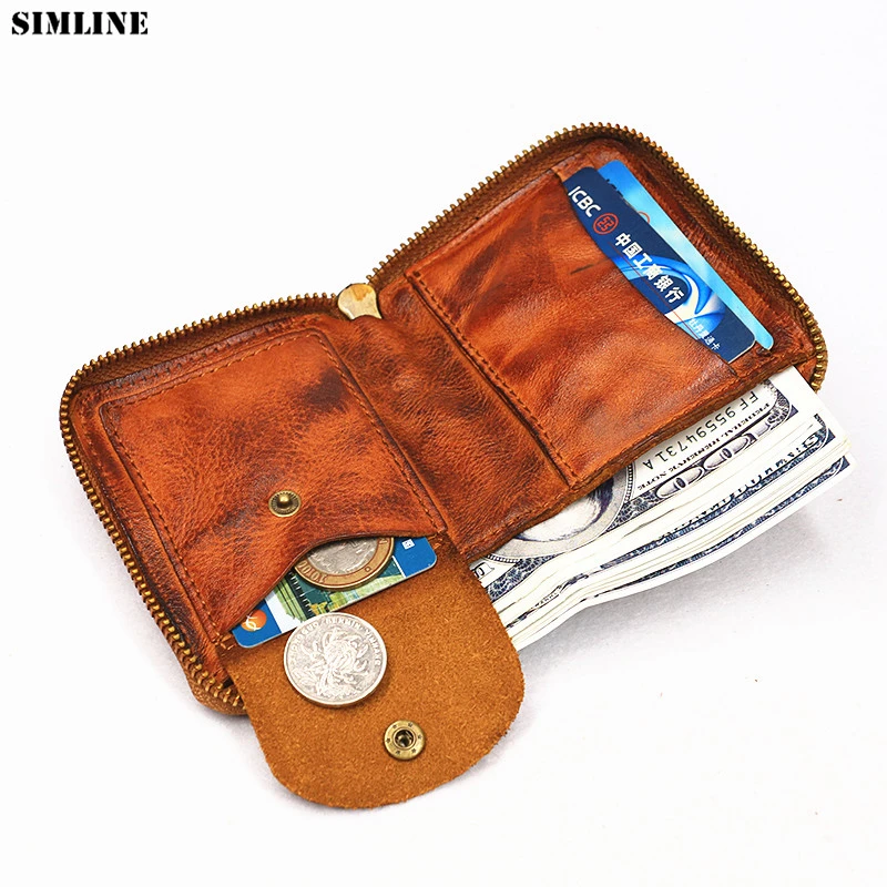 2020 Genuine Leather Wallet For Women Men Vintage Handmade Short Small Bifold Zipper Wallets Purse Female Male With Coin Pocket