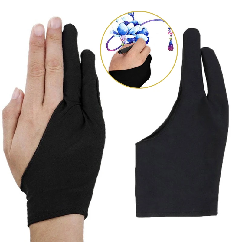 Anti-Fouling Artist Glove For Drawing,Black 2 Finger Painting Digital Tablet Writing Glove For Art Students / Arts Lover
