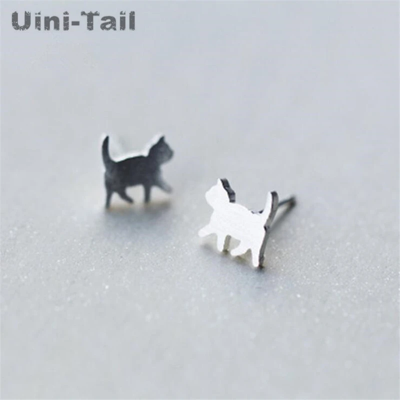 Uini-Tail hot new 925 sterling silver cute cat earrings simple Korean student personality small fresh earrings hypoallergenic