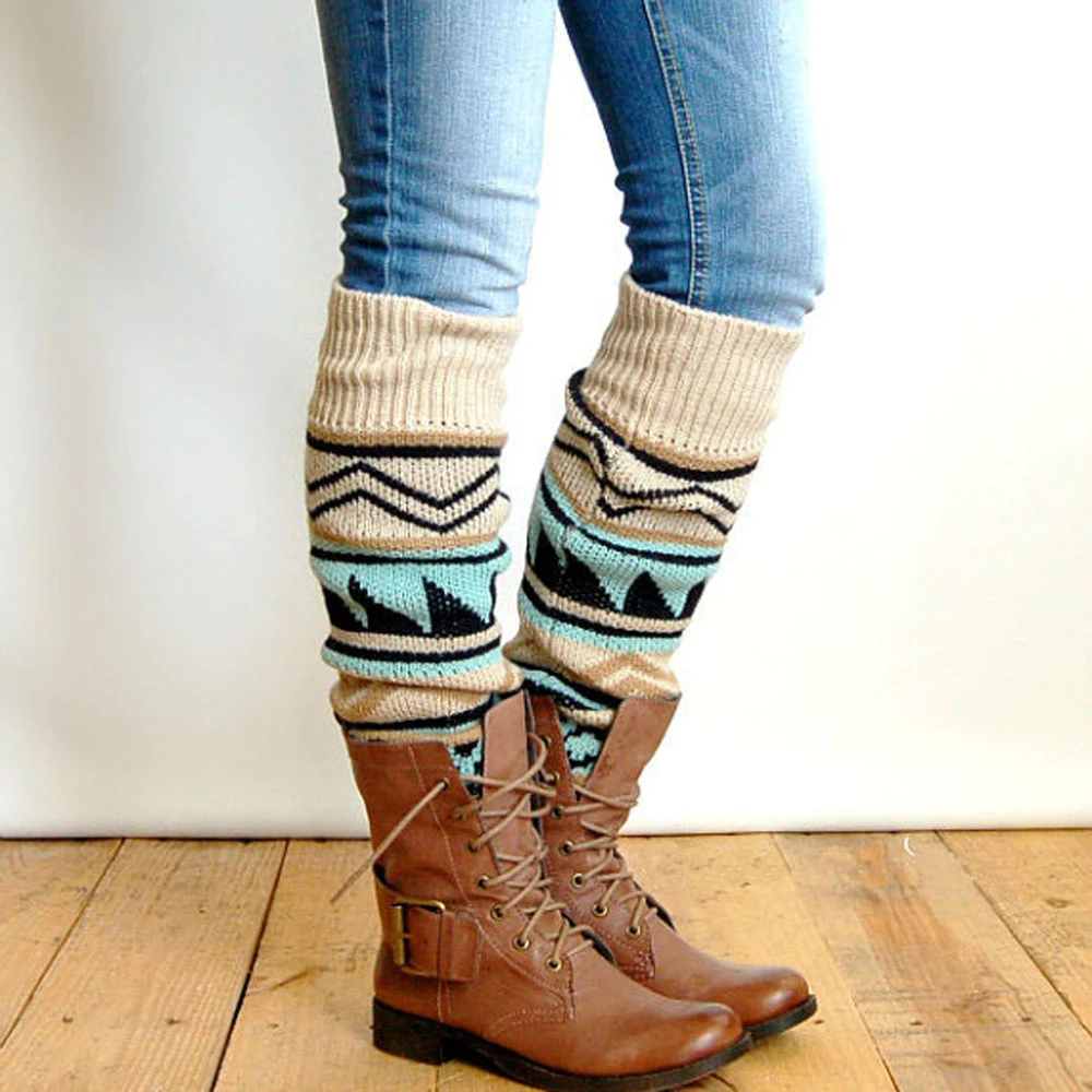 1Pc Women Winter Warm Long Boot Socks Knee High Bohemia Winter Knitted Leg Warmers Boots Gaiters Acrylic Wool Socks