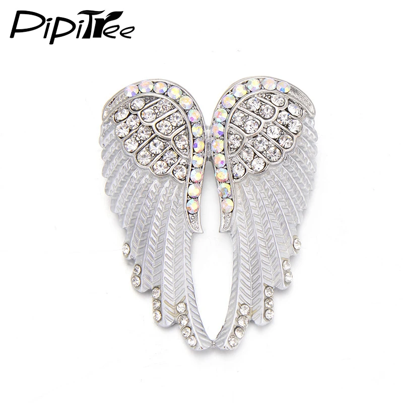 Pipitree Fashion Vintage Angel Wings Brooch Pins Women Men's Jewelry Christmas Gift Antique Gold Color Rhinestone Brooches