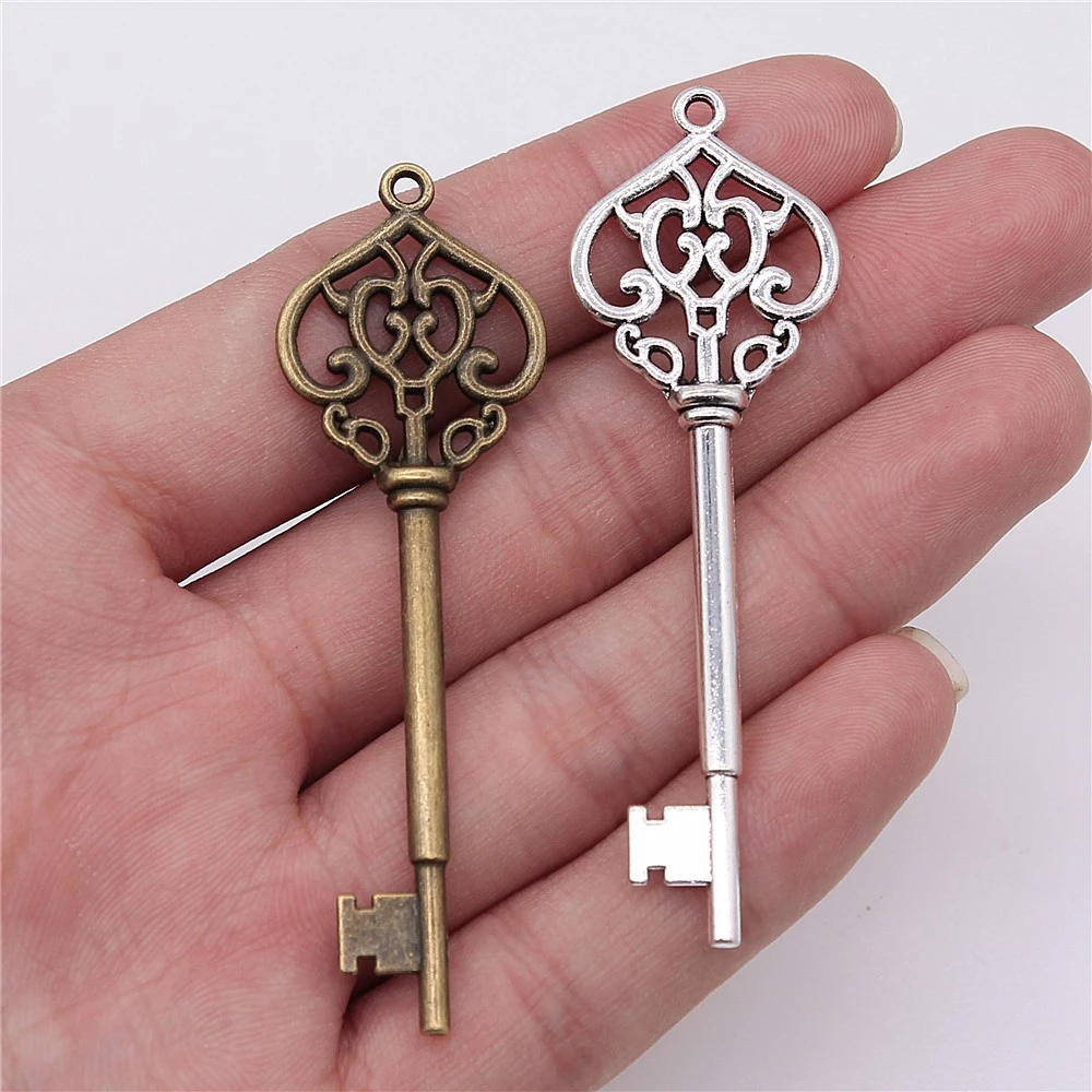 WYSIWYG 4pcs 69mm 2 Colors Antique Bronze Plated Antique Silver Color Vintage Key Pendant Key Shape Pendants Charm DIY