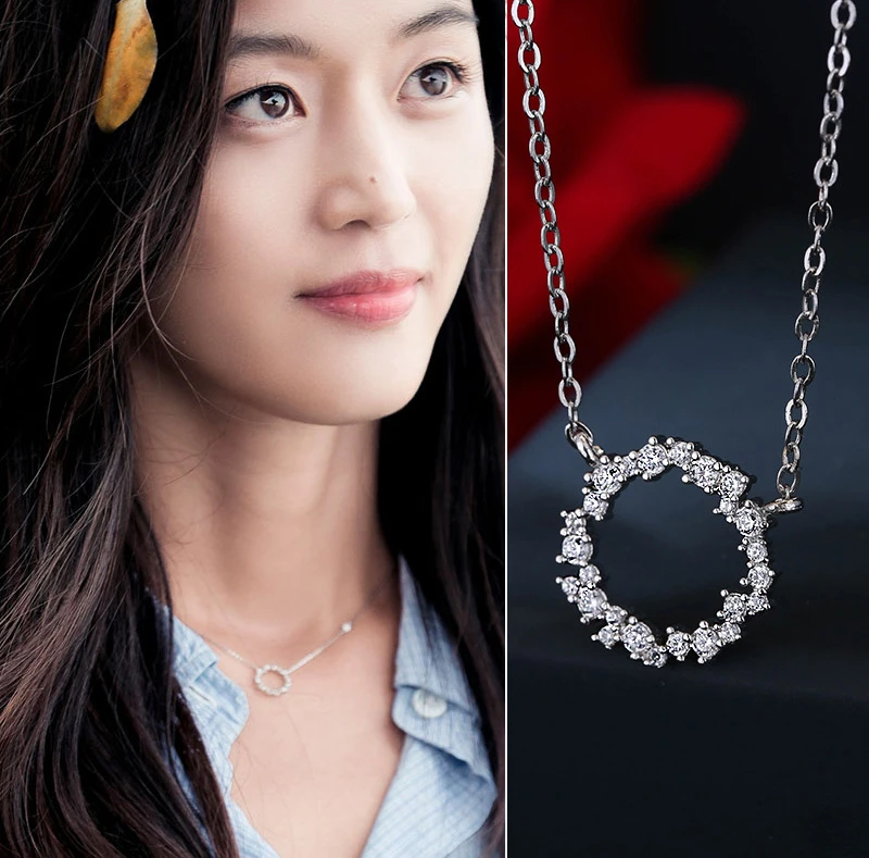 RYOUCUTE Silver Color  Jewelry Korean Rhinestone Circle Necklaces For Women Wedding Kolye Collares Bijoux