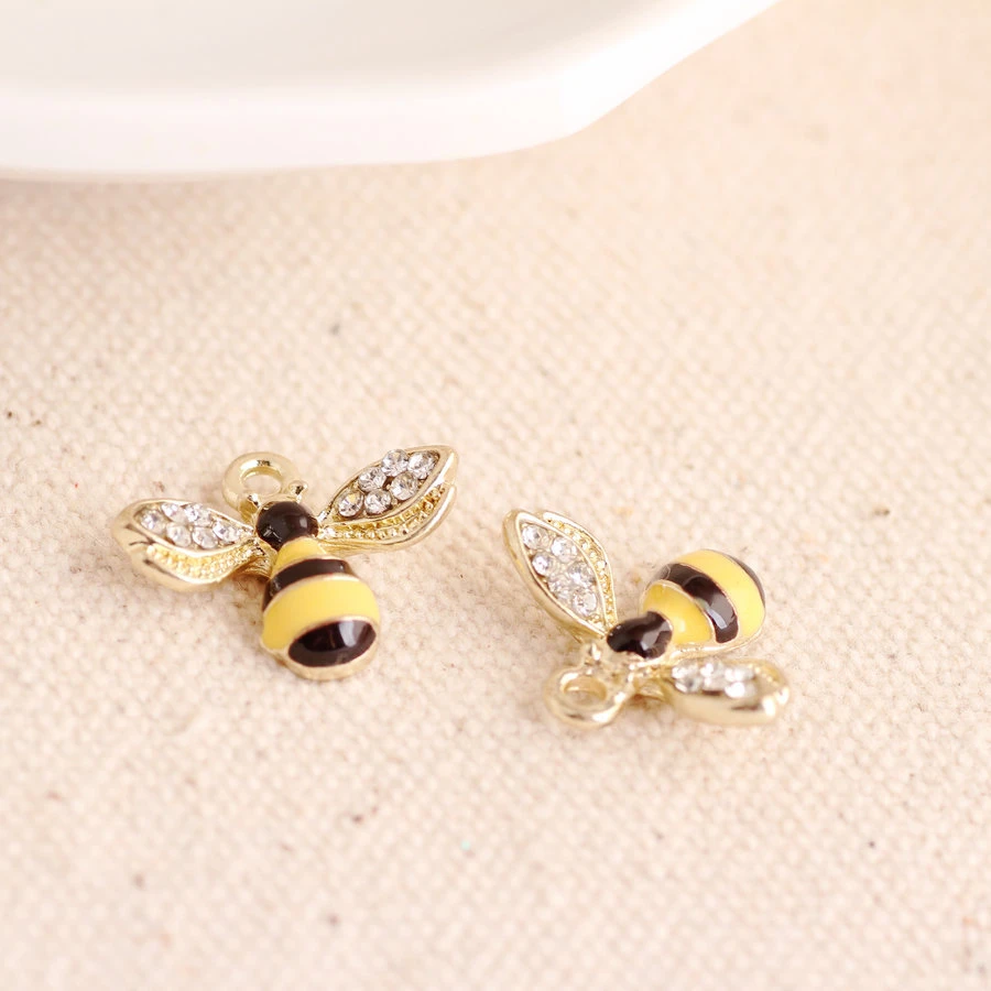 MRHUANG 10pcs Lovely Rhinetone bee Charms Alloy Pendant fit for bracelet DIY  Fashion Jewelry Accessories