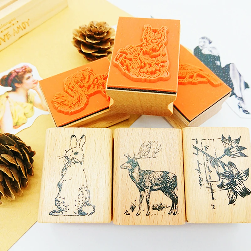 Cute Forest animals Rabbit Vintage decoration stamp wooden rubber stamps for scrapbooking stationery DIY craft standard stamp