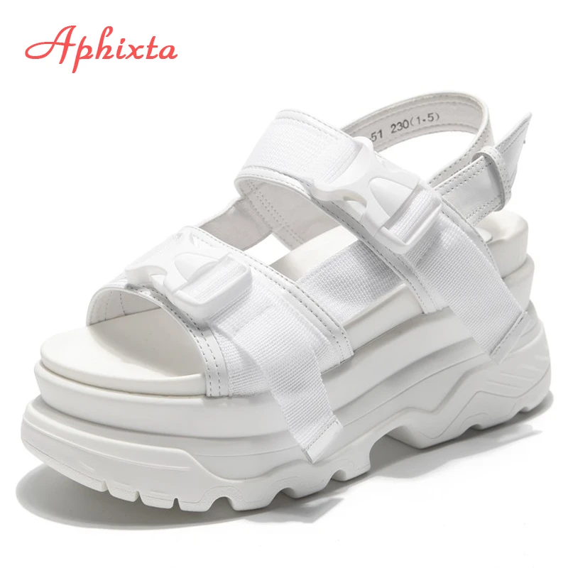 Aphixta Platform Shoes Women Sandals Wedge Heels Shoes Height Increaming Women Buckle Thick Soled Beach Sandals Woman Sandal