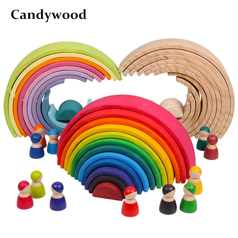 Baby Large Rainbow Stacker Stacking Waldorf Dolls Games Kids Creative Building Blocks Montessori Educational Wooden Toy Children