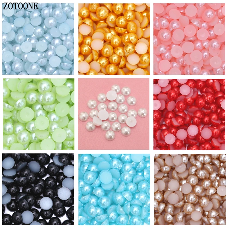 ZOTOONE 1000PCS 2-6MM Pearl Trim Steentjes DIY Resin Half Round Pearl Beads Flat Back Gems Pearl Beads Nail Art DIY Decoration B