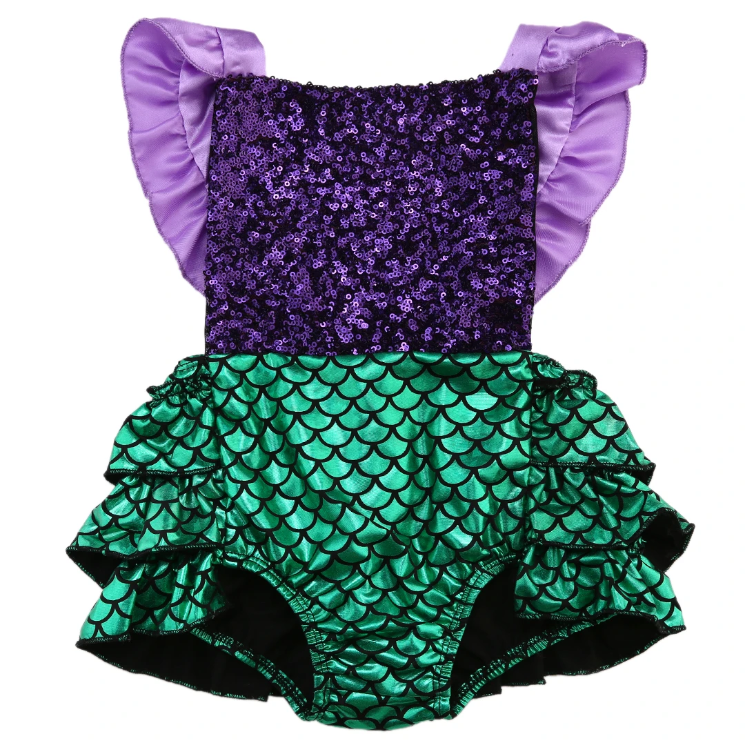 Baby Girl Sequin Mermaid Costume Romper Jumpsuit Sunsuit Outfits Costume