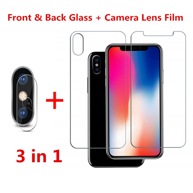 3-IN-1 Front+Back +Lens Protective tempered glass For iphone se2 XS 13 12 7 8 plus 11 pro max Screen Protector protective Glass