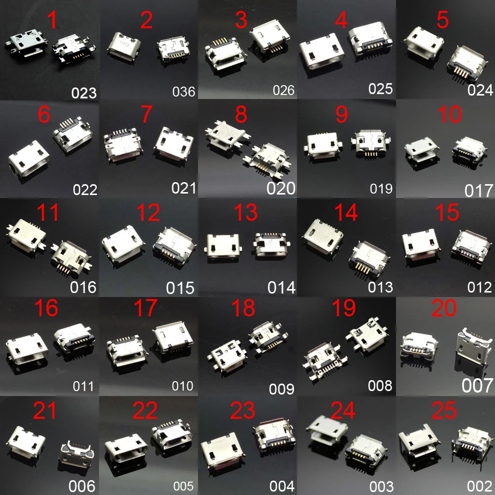 25 models Micro usb connector Very common charging port for Samsung/Moto/SONY/HTC/ZTE/Huawei/Xiaomi/Lenovo/... mobile,tablet GPS