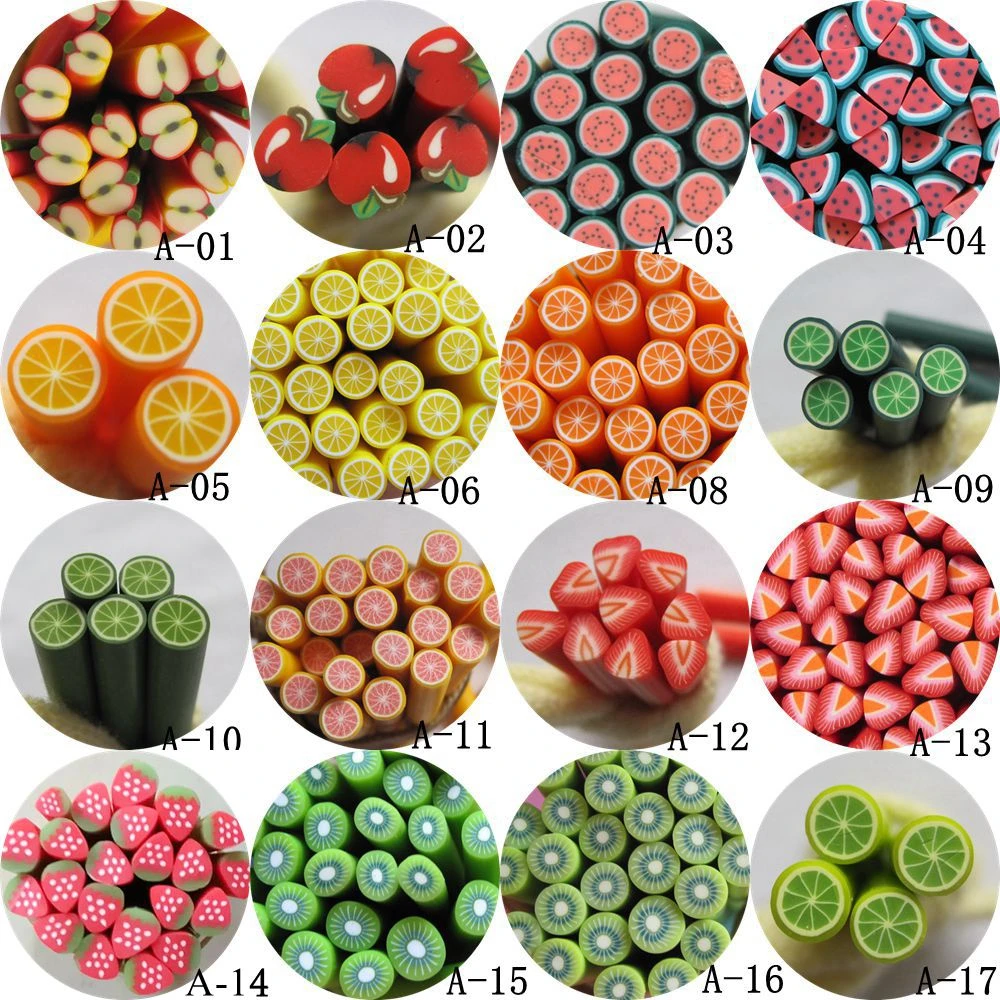 5pcs/lot 5mm*5CM Fruit Series Polymer Clay Cane Fancy Apple Watermelon Lemon Orange Strawberry Kiwi A01-17