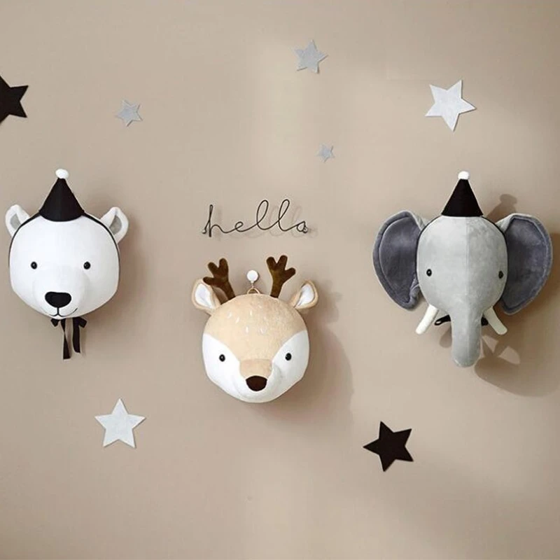 Kids Room Decoration 3D Animal Heads Elephant Deer Unicorn Head Wall Hanging Decor For Children Room Nursery Room Decoration