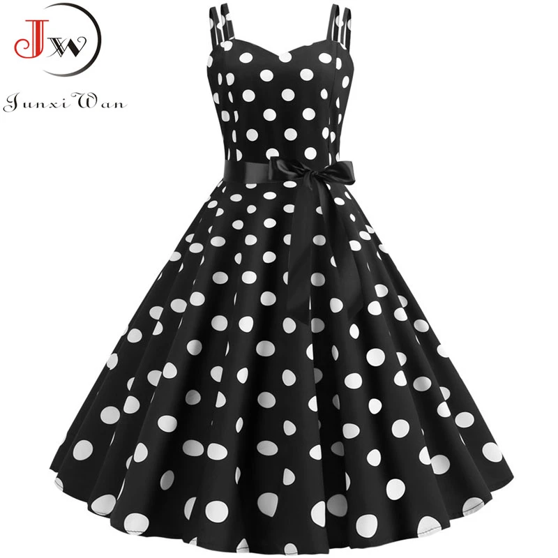 Women Summer Polka Dot Print Party Robe Femme Black Retro Vintage Swing Prom Rockabilly Midi Dresses vestidos Plus Size