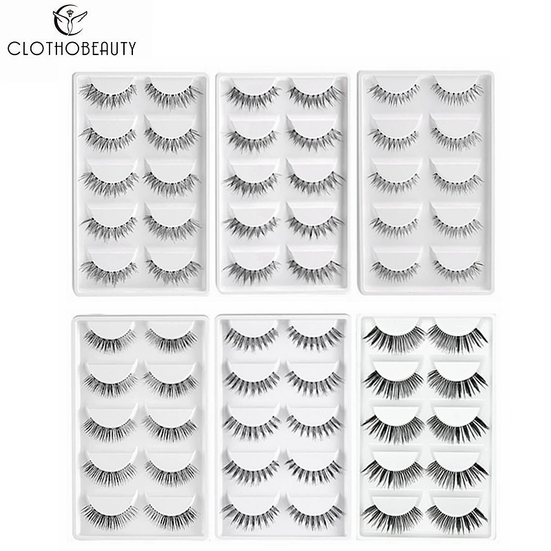 CLOTHOBEAUTY 5 Pairs False Eyelashes, Fake EyeLashes Extension Handmade Natural Soft Invisible Band,Long Thick Reusable Makeup