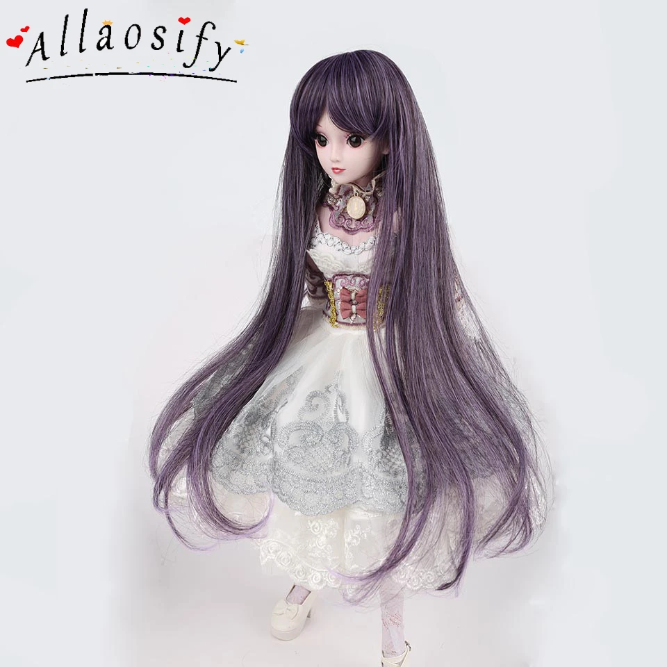 Allaosify Long Straight BJD Wig Heat Resistant Synthetic Fake Doll Hair
