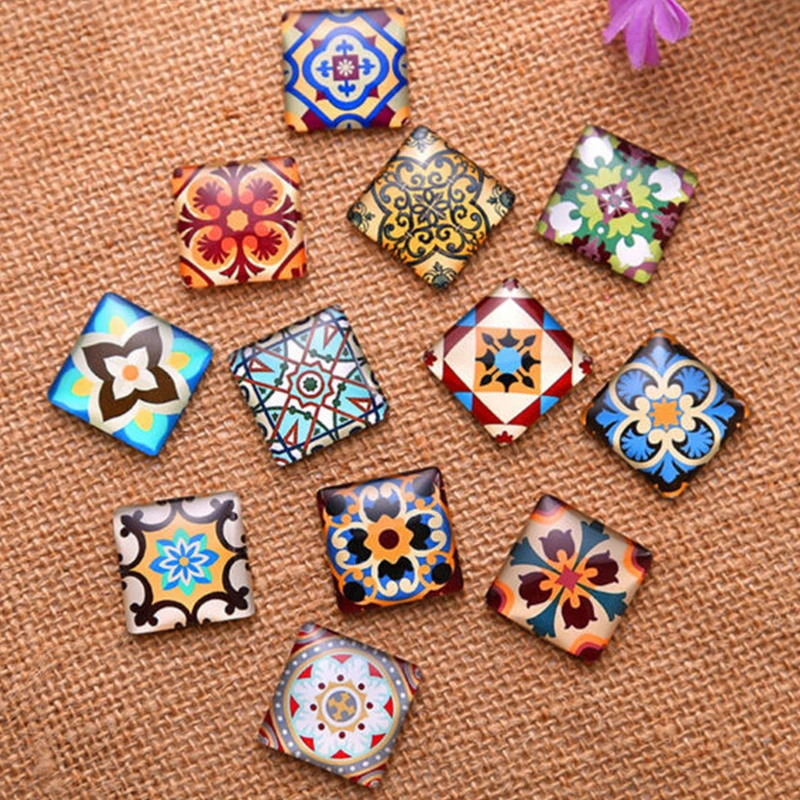 Mixed Fashion Flowers Glass Square Cabochons Transparent Dome for Jewelry Making DIY Findings Flat Back 10mm 15mm 20mm 25mm