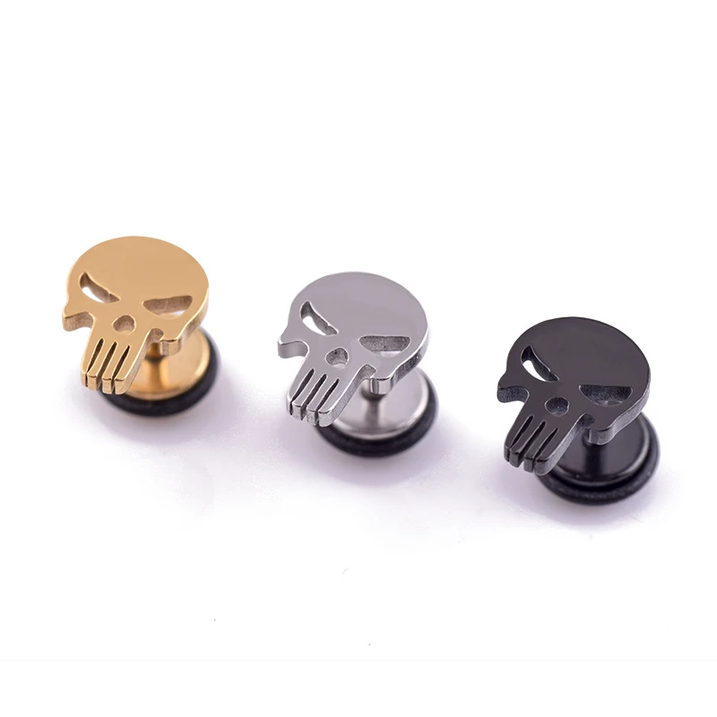 1 piece Fashion Skull Stud Earrings Punk Rock Style For Women men High Quality Stainless steel Hiphop Ear Jewelry Gifts