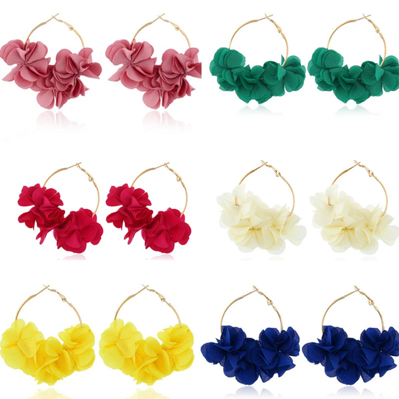 fashion simple creative earrings for women with cloth flower design exquisite hoop female Kolczyki