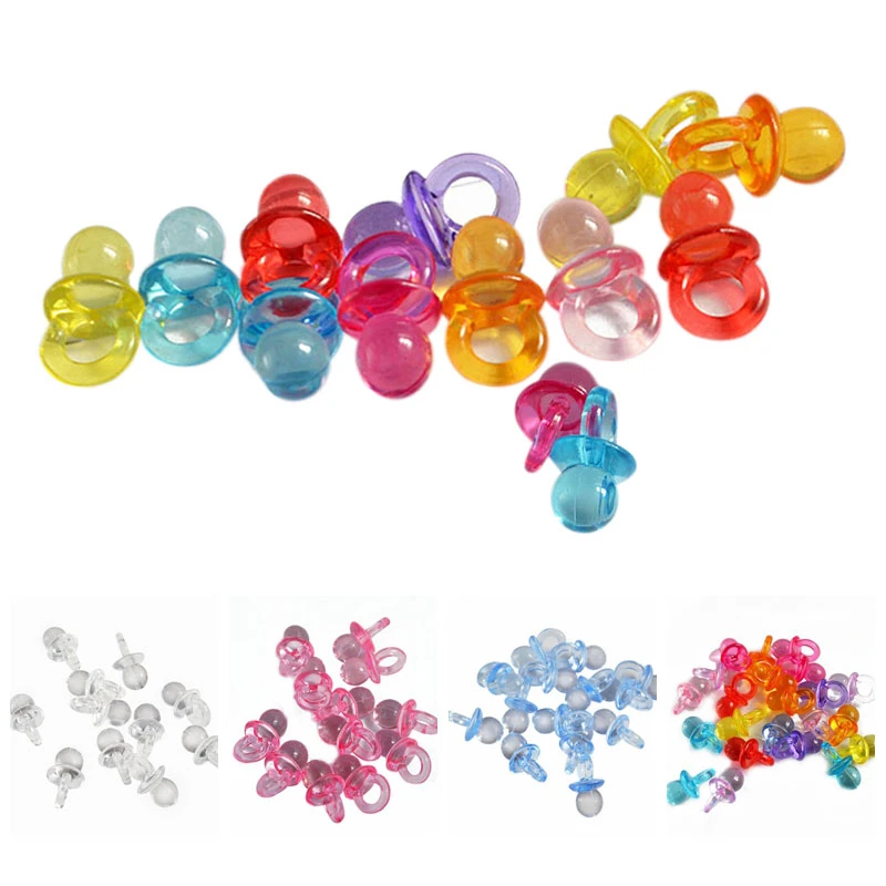 50pcs 2.2cm Mini Pacifiers Clear Acrylic Ornaments Loose Spacer Pacifier Pendant Charms Baby Shower Party Favors Birthday Decor