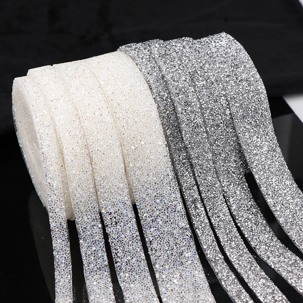 1 Yard Sewing Trim Crystal Motif Strass Hot Fix Shining Resin Rhinestone Ribbon Appliques For Dresses Clothes Shoes 1/1.5/2/3cm