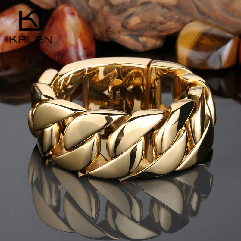 Kalen High Quality 316 Stainless Steel Italy Gold Bracelet Bangle Men's Heavy Chunky Link Chain Bracelet Fashion Jewelry Gifts