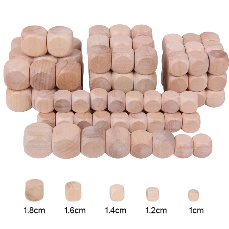 10pcs D6 6 Sided Blank Wood Dice For Party Family DIY Games Printing Engraving Kid Toys