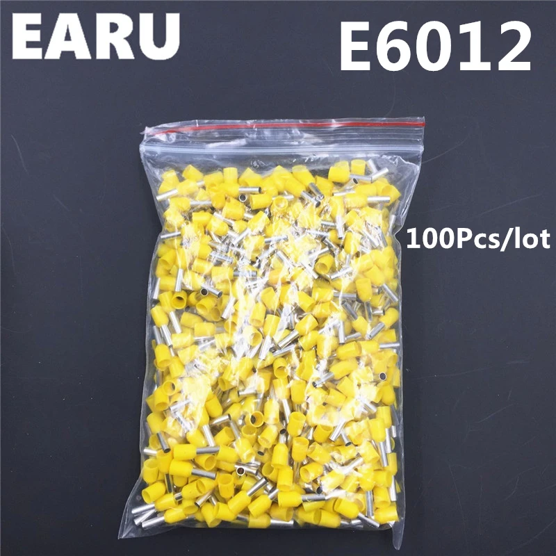 100Pcs E6012 Tube Insulating Insulated Terminal 6MM2 10AWG Cable Wire Connector Insulating Crimp E Black Yellow Blue Red Green