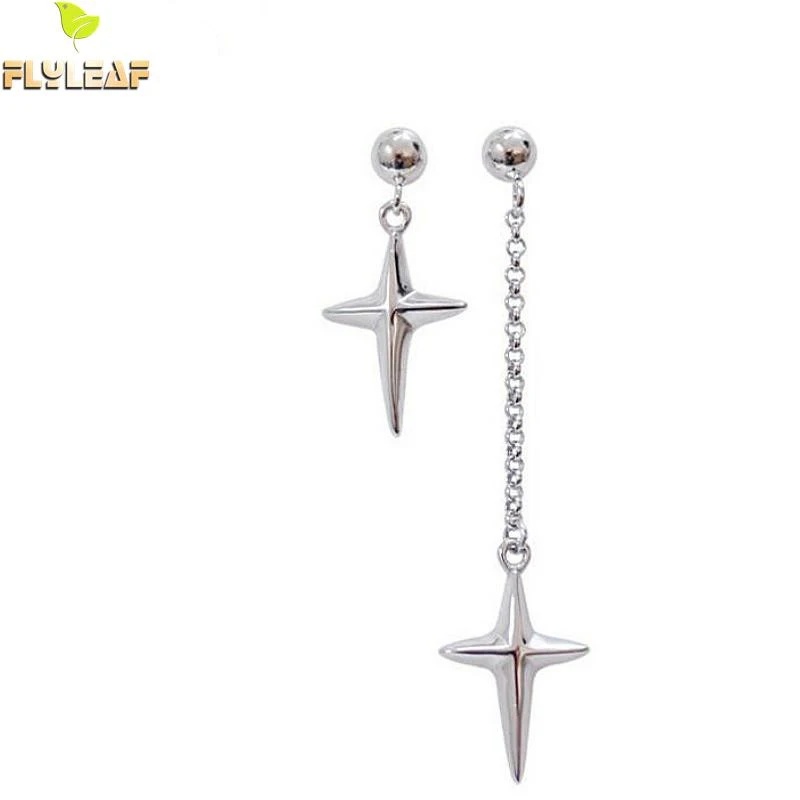Flyleaf Asymmetric Cross Long Drop Earrings For Women 2018 New Trend 925 Sterling Silver Fasion Jewellery Accessories